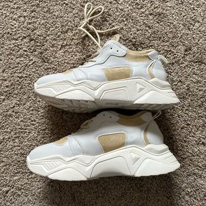 PrettyLittleThing White and Tan Sneakers